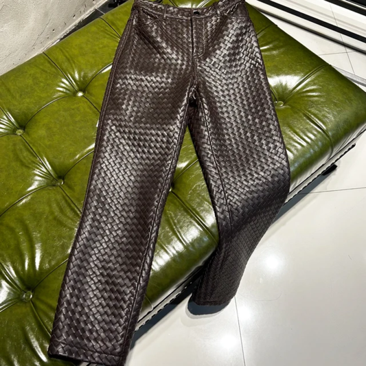 Men's(custom)Hand-woven Genuine Leather pants