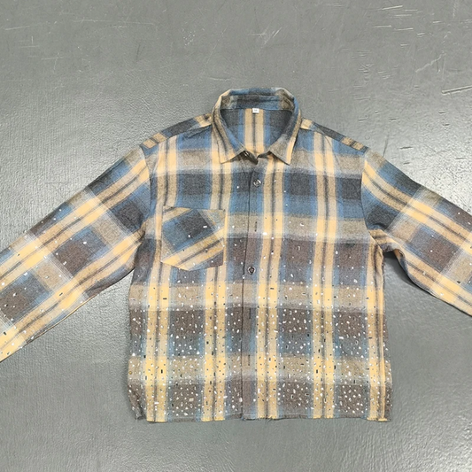 All Men's(custom)Check flannel crop Rhinestone shirt