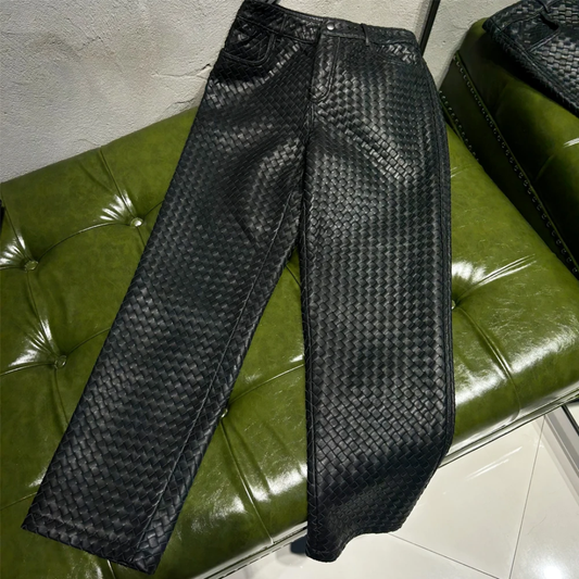 Men's(custom)Hand-woven Genuine Leather pants